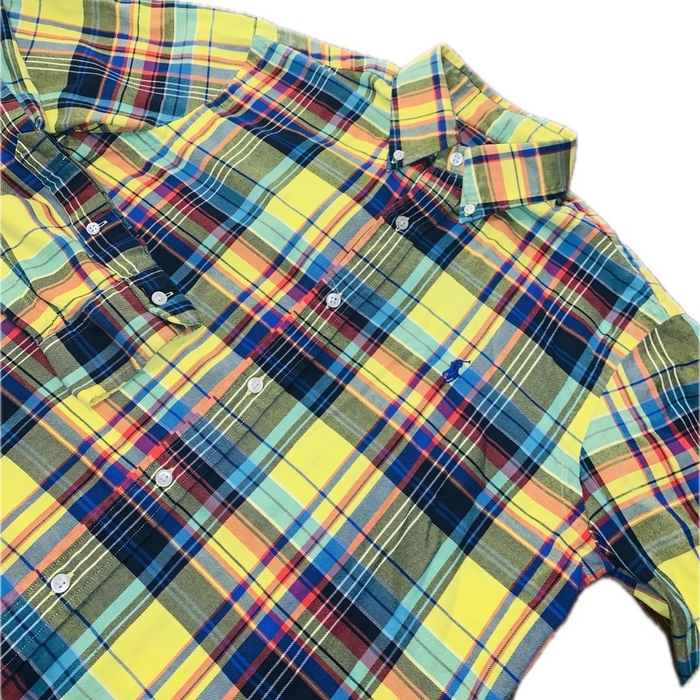 Ralph Lauren Blue Label Neon Plaid Button Down Shirt Yellow Blue Pony Logo Men S